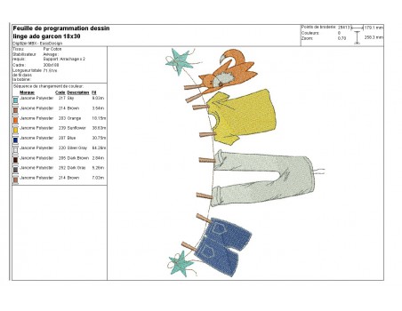 Motif de broderie machine  corde à linge garçon