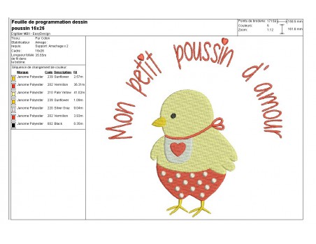 Motif de broderie machine poussin