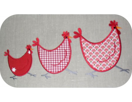 Motif de broderie machine poule  appliquée