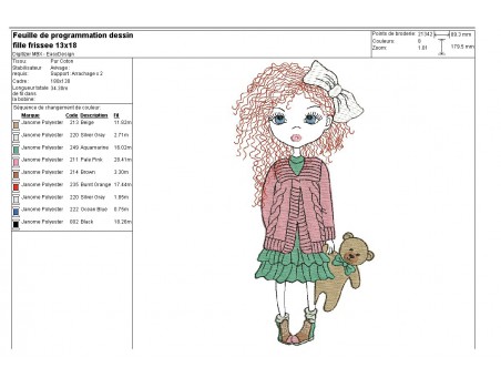 Instant download machine embroidery design little girl with teddy mylar