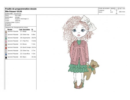 Instant download machine embroidery design little girl with teddy mylar
