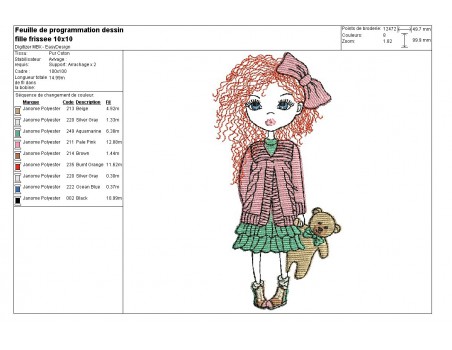 Instant download machine embroidery design little curly hair girl mylar