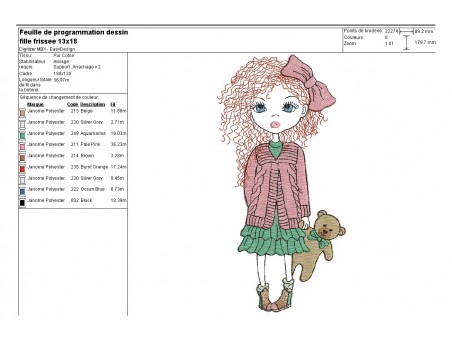 Instant download machine embroidery design little curly hair girl mylar