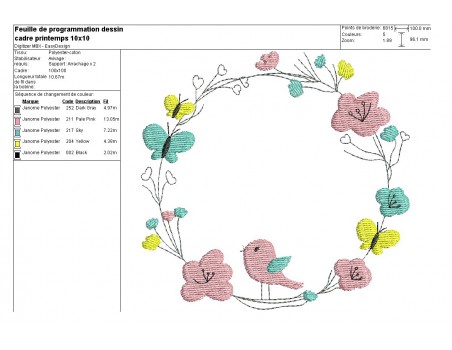 Motif de broderie machine cadre printemps