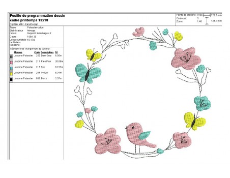 Motif de broderie machine cadre printemps