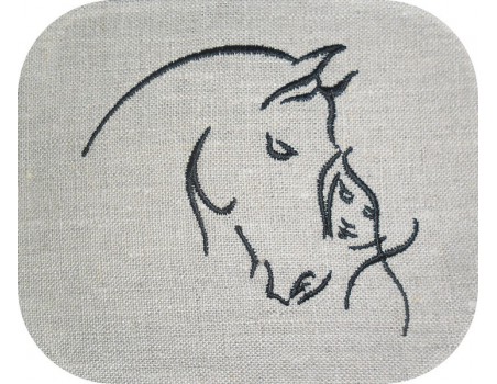 Motif de broderie machine  cheval et femme