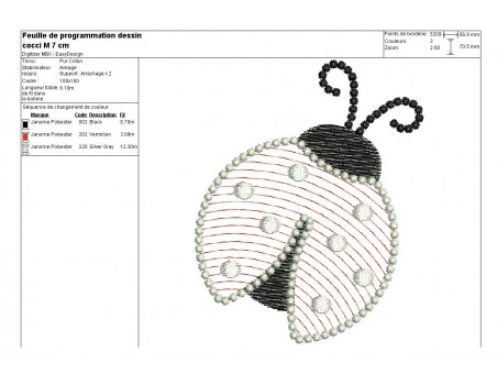 Motif de broderie machine coccinelle mylar