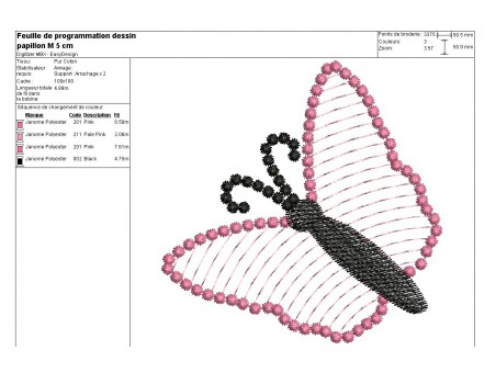 Motif de broderie machine papillon Mylar