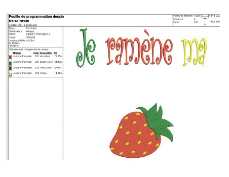 Motif de broderie machine  je ramène ma fraise