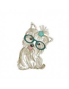 Motif de broderie machine yorkshire à lunettes et étoile