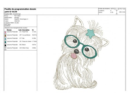 Motif de broderie machine yorkshire à lunettes et étoile