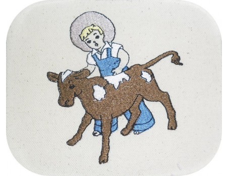 Motif de broderie machine garçon avec veau