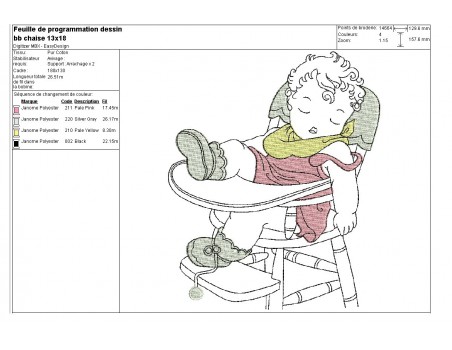 Motif de broderie machine bébé dans sa chaise haute