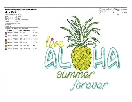 Motif de broderie machine  ananas aloha