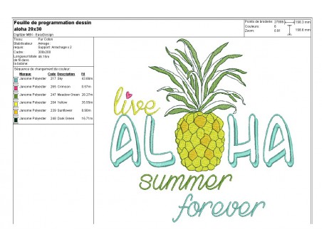 Motif de broderie machine  ananas aloha