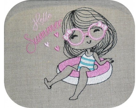 Instant download machine embroidery design little girl with a shell