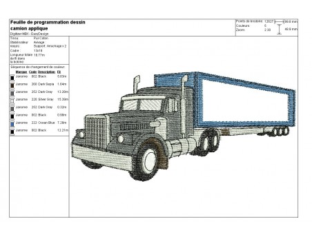 Motif de broderie machine  camion