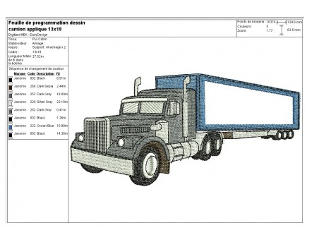Motif de broderie machine  camion