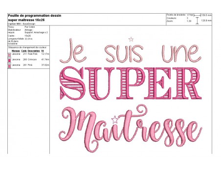 Motif de broderie  super maîtresse