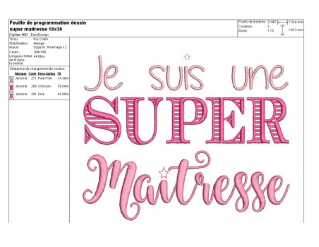 Motif de broderie  super maîtresse