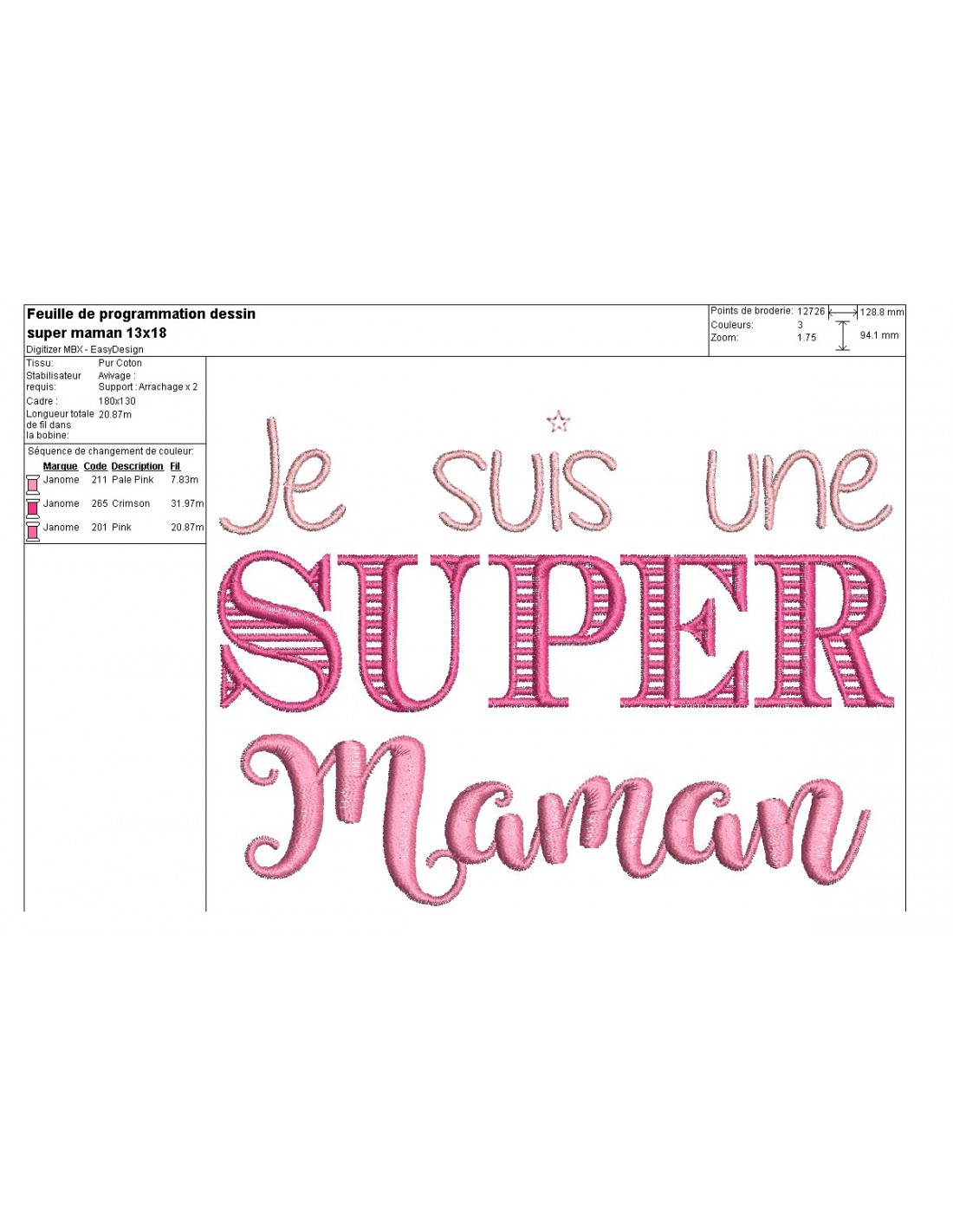 motif de broderie maman super mamie