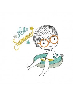 Instant download machine embroidery design little girl at the sea