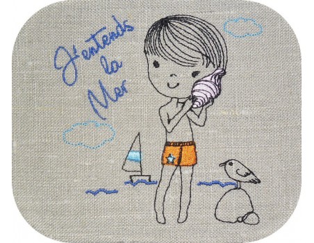 Instant download machine embroidery design little girl with a shell