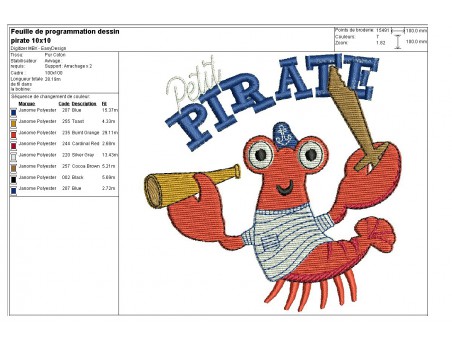 Motif de broderie machine petit pirate