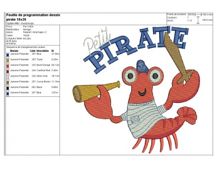 Motif de broderie machine petit pirate