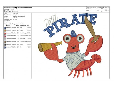 Motif de broderie machine petit pirate