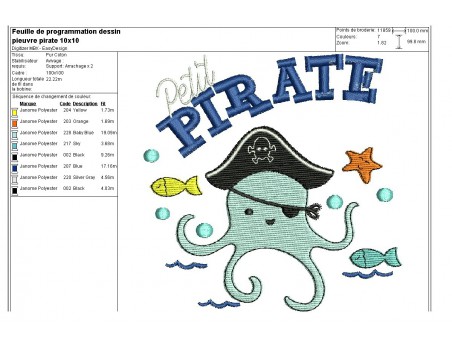 Instant download machine embroidery octopus pirate