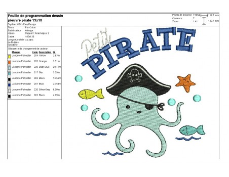 Instant download machine embroidery octopus pirate