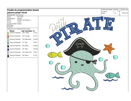 Instant download machine embroidery octopus pirate