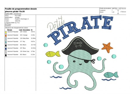 Instant download machine embroidery octopus pirate