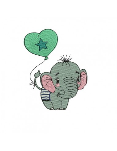 Motif de broderie machine bébé éléphant avec son ballon