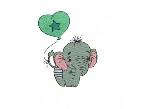 Motif de broderie machine bébé éléphant avec son ballon