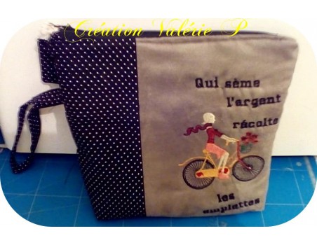  embroidery design machine Parisian woman cycling