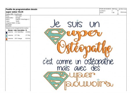 Motif de broderie super ostéopathe