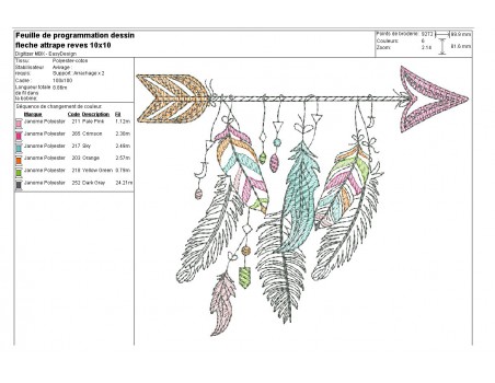 Motif de broderie machine flèche attrape rêves