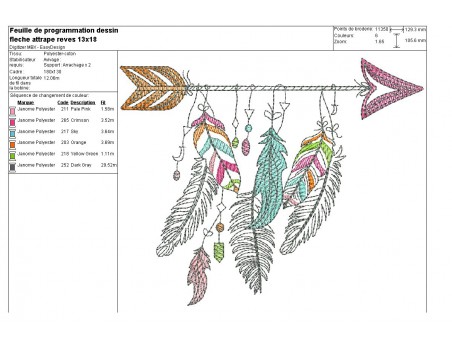 Motif de broderie machine flèche attrape rêves