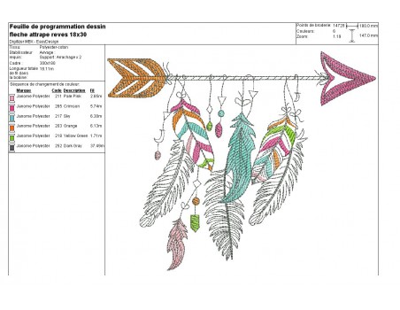 Motif de broderie machine flèche attrape rêves