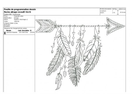 Motif de broderie machine flèche attrape rêves redwork