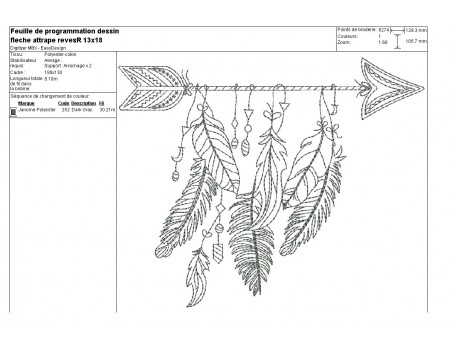 Motif de broderie machine flèche attrape rêves redwork