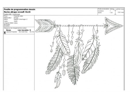 Motif de broderie machine flèche attrape rêves redwork