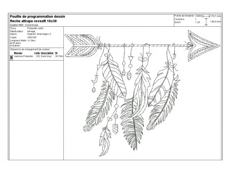 Motif de broderie machine flèche attrape rêves redwork
