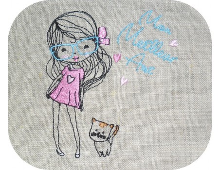 Instant download machine embroidery design little girl with his dog