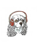 Instant download machine embroidery  dog cavalier king charles with his earphone