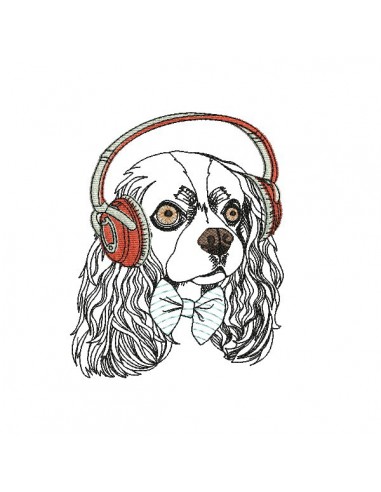 Instant download machine embroidery  spitz with his earphone