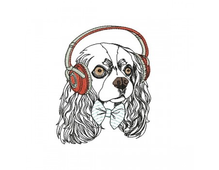 Instant download machine embroidery  spitz with his earphone