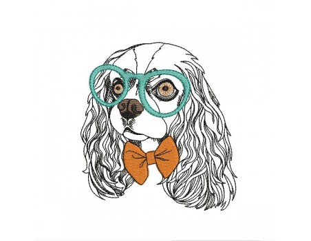 Motif de broderie machine cavalier king charles avec ses lunettes